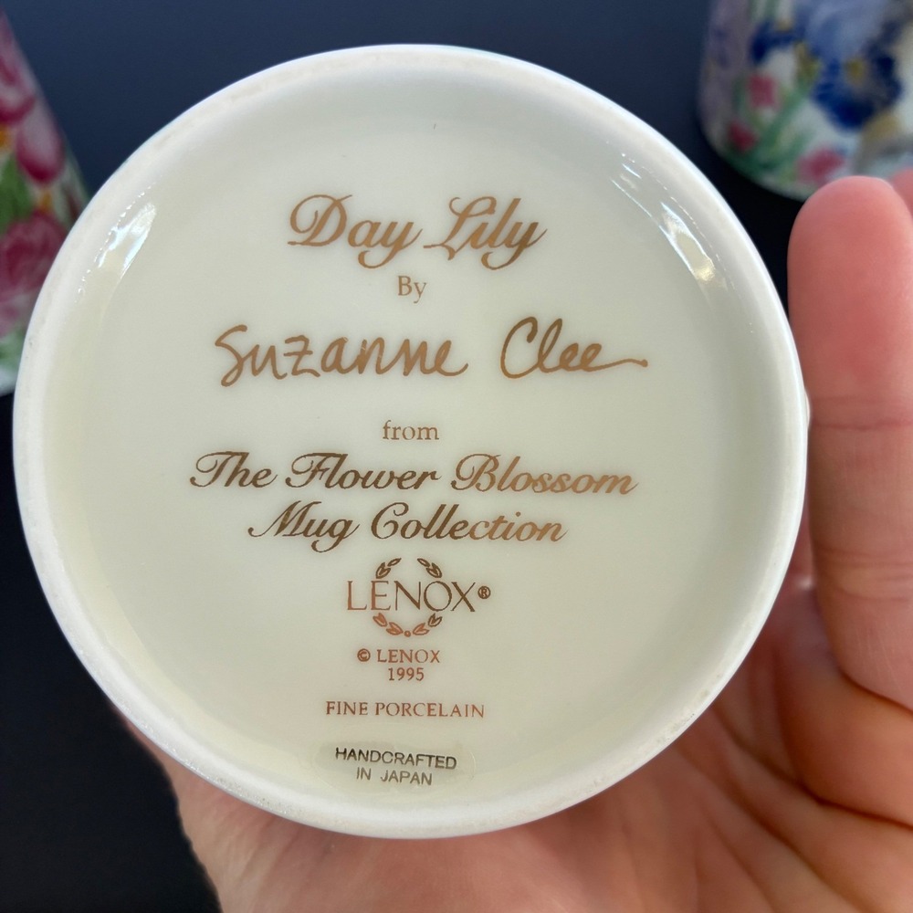 Lenox Mug Set 3pc Flower Blossom Fine Porcelain Gold Trim 1995 Cottage Tea Party - Picture 8 of 11